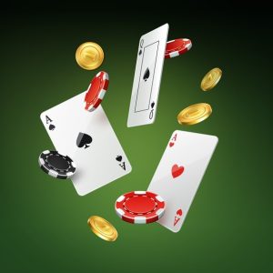 vector-tomber-cartes-jouer-pieces-or-jetons-casino-noirs-rouges-isoles-fond-vert